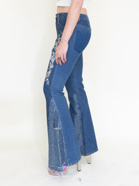 Floral Patchwork Jeans Embroidered Bell Bottoms Vintage Upcycled