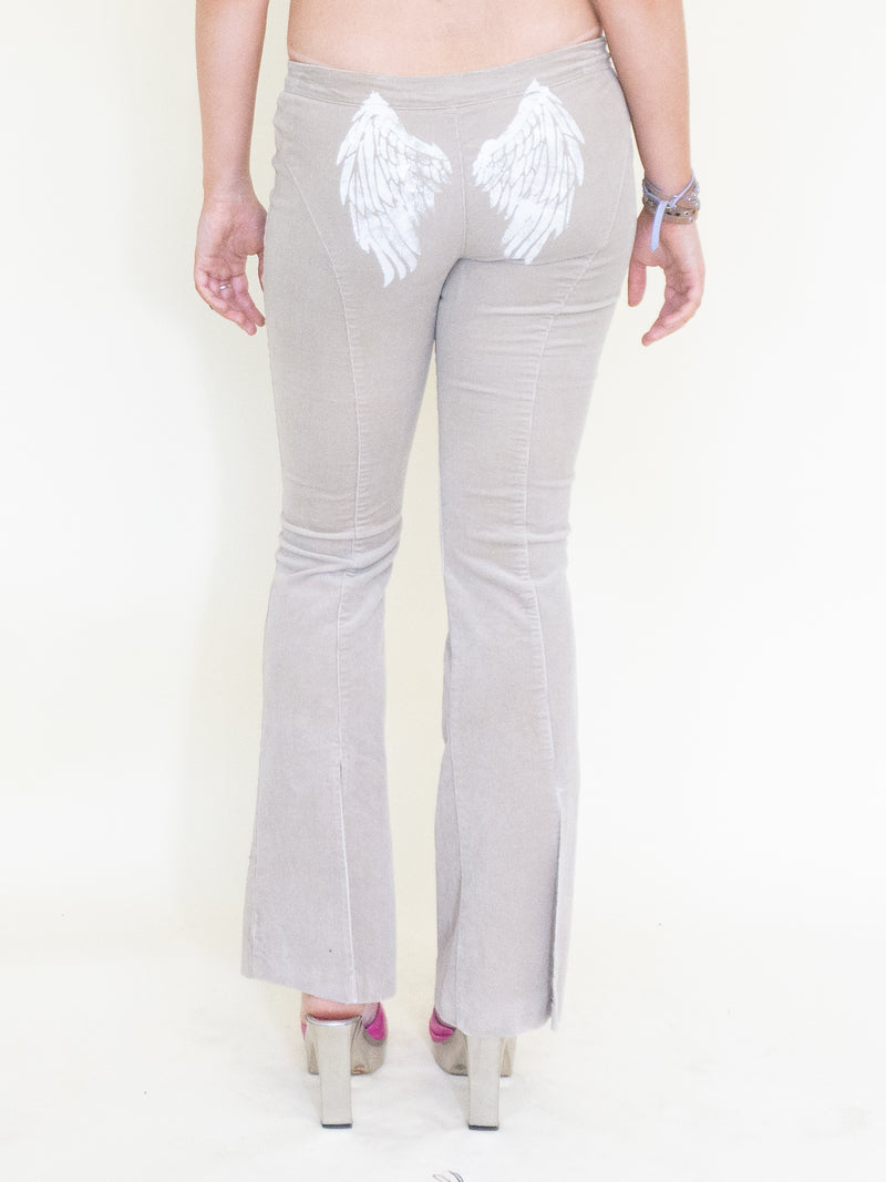 Angel Pants Low Waist Hand Painted Corduroy Vintage Upcycle