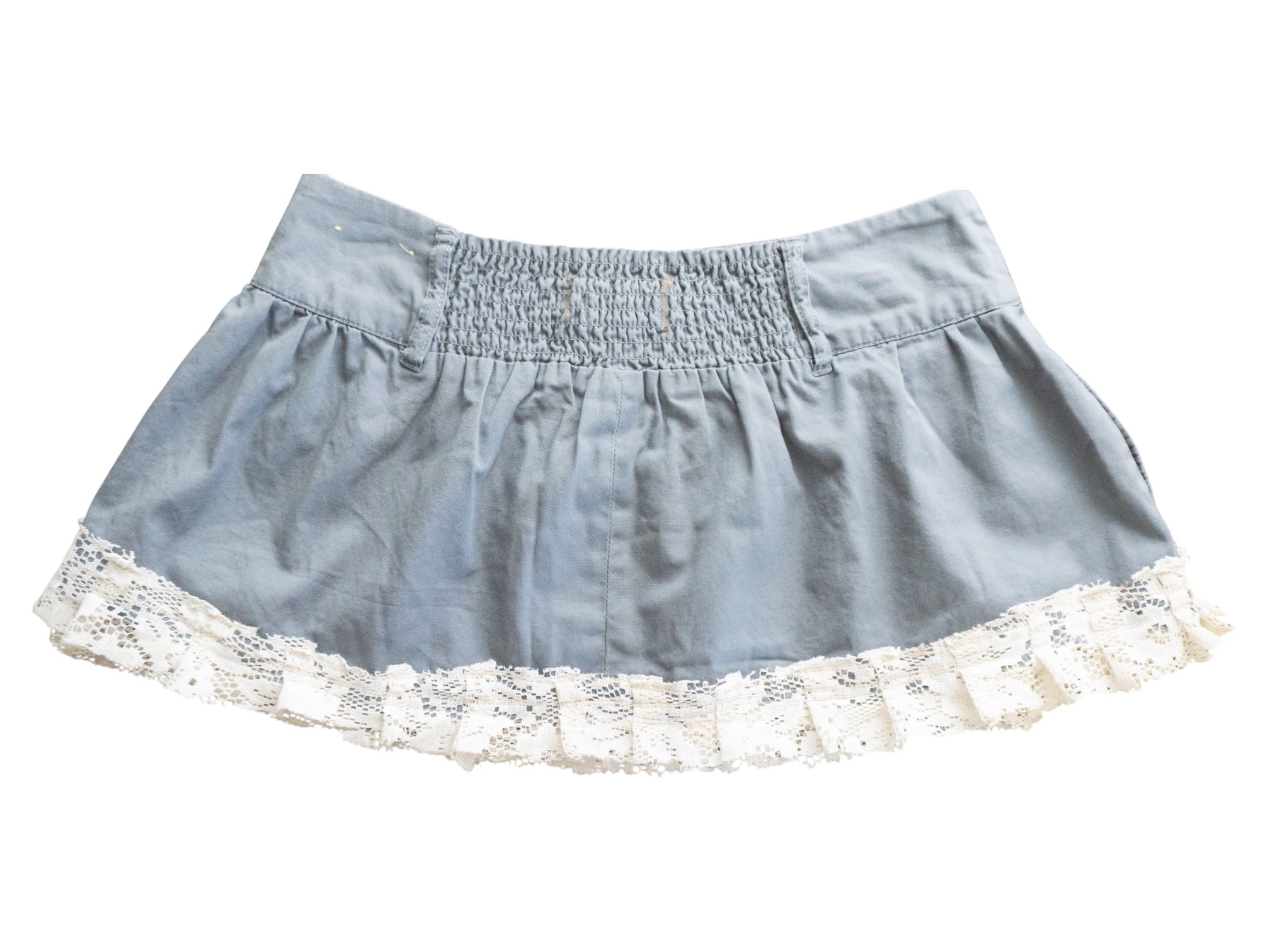 Reworked Vintage Ruffle Lace Mini Skirt Low Waisted Butterfly Lace Skirt