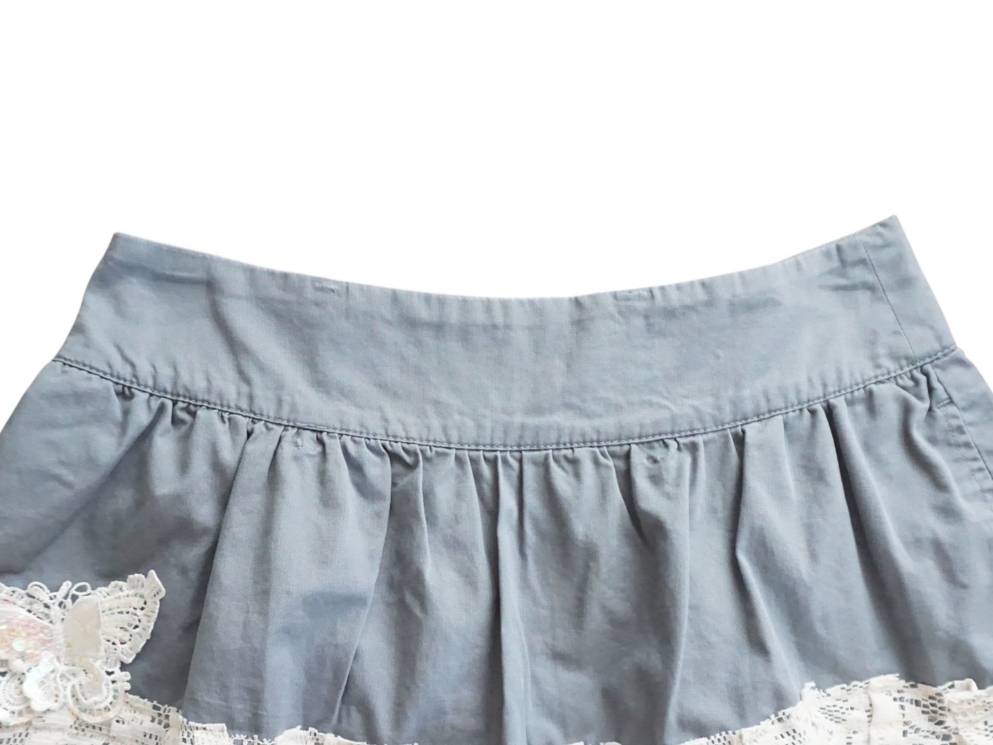 Reworked Vintage Ruffle Lace Mini Skirt Low Waisted Butterfly Lace Skirt