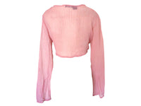 Vintage Pink Silk Sequin Blouse Chiffon Embroidered Crop Blouse Vintage Y2k Tie Waist Reworked Hand Dyed