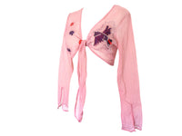 Vintage Pink Silk Sequin Blouse Chiffon Embroidered Crop Blouse Vintage Y2k Tie Waist Reworked Hand Dyed