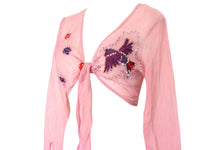 Vintage Pink Silk Sequin Blouse Chiffon Embroidered Crop Blouse Vintage Y2k Tie Waist Reworked Hand Dyed
