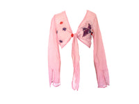 Vintage Pink Silk Sequin Blouse Chiffon Embroidered Crop Blouse Vintage Y2k Tie Waist Reworked Hand Dyed