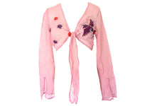 Vintage Pink Silk Sequin Blouse Chiffon Embroidered Crop Blouse Vintage Y2k Tie Waist Reworked Hand Dyed