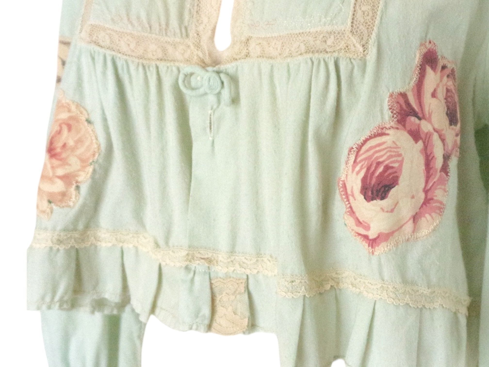 Reworked 70's Patchwork Floral Blouse Vintage 70's Reworked Blouse Ruffle Lace Crop Top