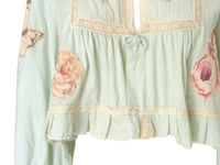 Reworked 70's Patchwork Floral Blouse Vintage 70's Reworked Blouse Ruffle Lace Crop Top