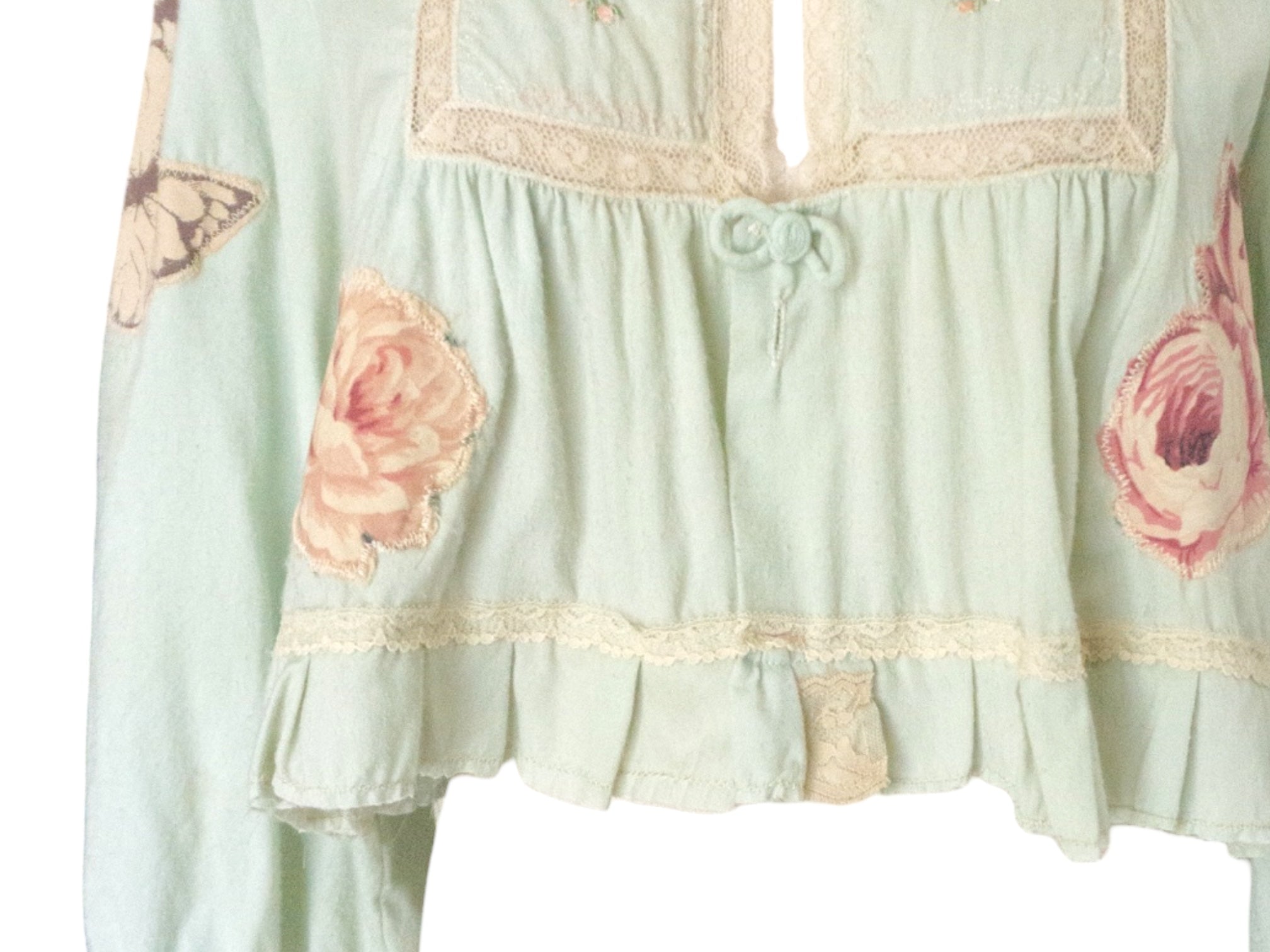 Reworked 70's Patchwork Floral Blouse Vintage 70's Reworked Blouse Ruffle Lace Crop Top