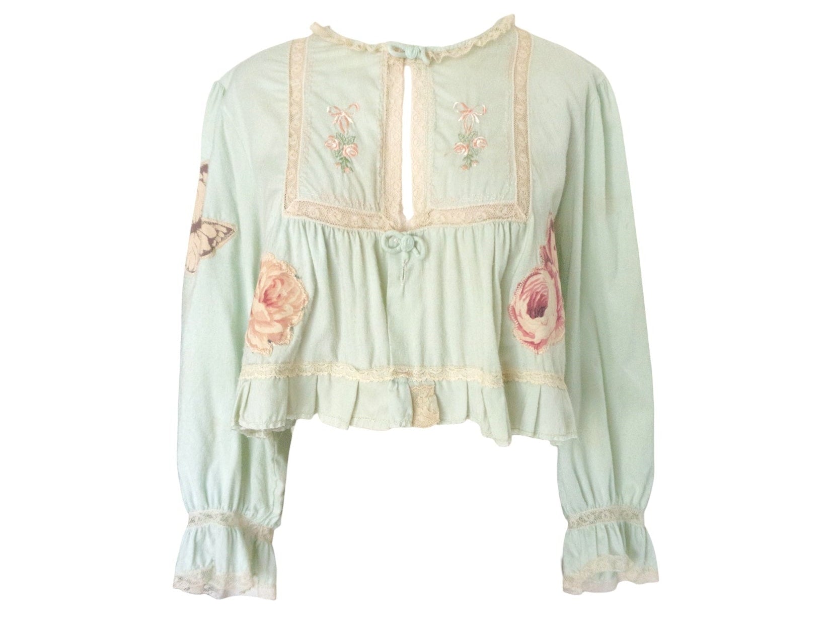 Reworked 70's Patchwork Floral Blouse Vintage 70's Reworked Blouse Ruffle Lace Crop Top