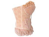 Ruffle Lace Bustier Top Embroidered Floral Pink Reworked Vintage