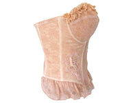 Ruffle Lace Bustier Top Embroidered Floral Pink Reworked Vintage