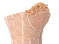 Ruffle Lace Bustier Top Embroidered Floral Pink Reworked Vintage