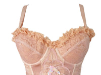 Ruffle Lace Bustier Top Embroidered Floral Pink Reworked Vintage