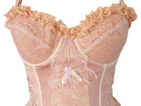 Ruffle Lace Bustier Top Embroidered Floral Pink Reworked Vintage