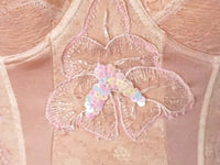Ruffle Lace Bustier Top Embroidered Floral Pink Reworked Vintage