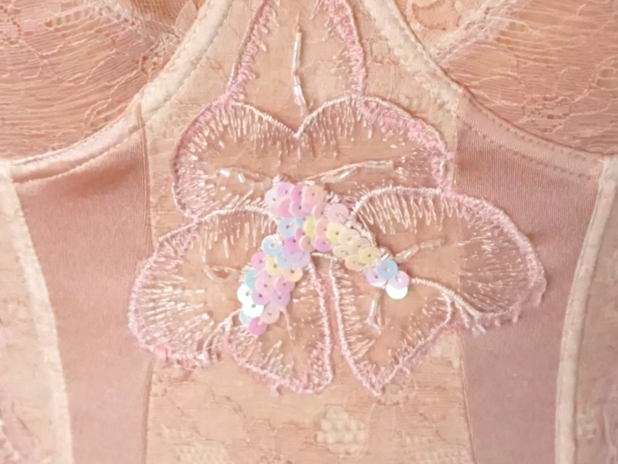 Ruffle Lace Bustier Top Embroidered Floral Pink Reworked Vintage