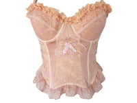 Ruffle Lace Bustier Top Embroidered Floral Pink Reworked Vintage
