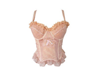 Ruffle Lace Bustier Top Embroidered Floral Pink Reworked Vintage