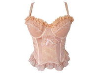 Ruffle Lace Bustier Top Embroidered Floral Pink Reworked Vintage
