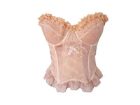 Ruffle Lace Bustier Top Embroidered Floral Pink Reworked Vintage
