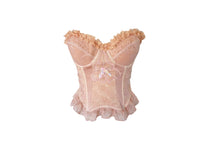 Ruffle Lace Bustier Top Embroidered Floral Pink Reworked Vintage