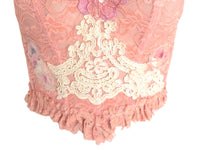 Reworked Pink Bustier Lace Ruffle Corset Strapless Top Sheer Lace Patchwork Vintage Reworked